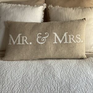 Mr.& Mrs. Tan Linen/Cotton Accent Pillow